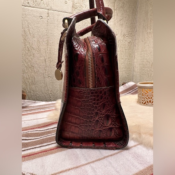 Brahmin White, Brown, and Black Crocodile-Embossed Satchel - Picture 6 of 12